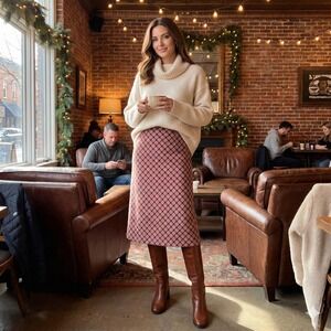 Vintage Casual Corner Womens Plaid Wool A-Line Midi Skirt 8 Preppy Academia Work